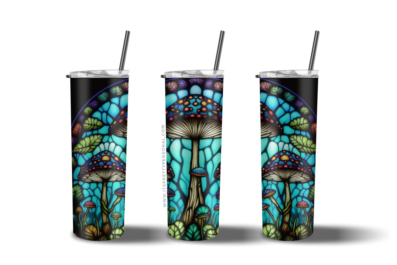 #407 CLEAR- 20oz - Mushroom Stained Glass 9.4" x 8" Pattern Vinyl Wrap